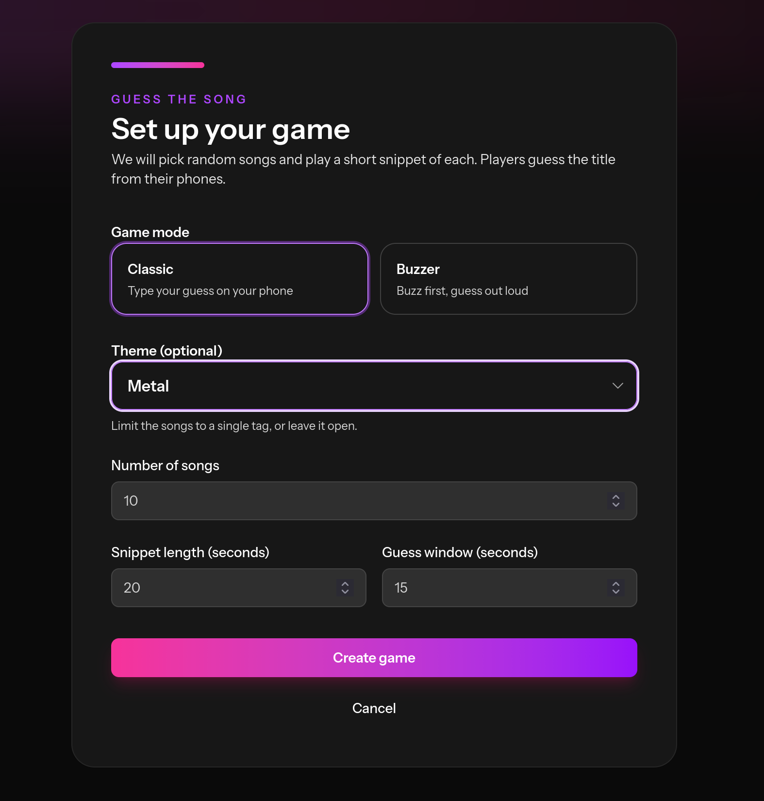 Creating a new game