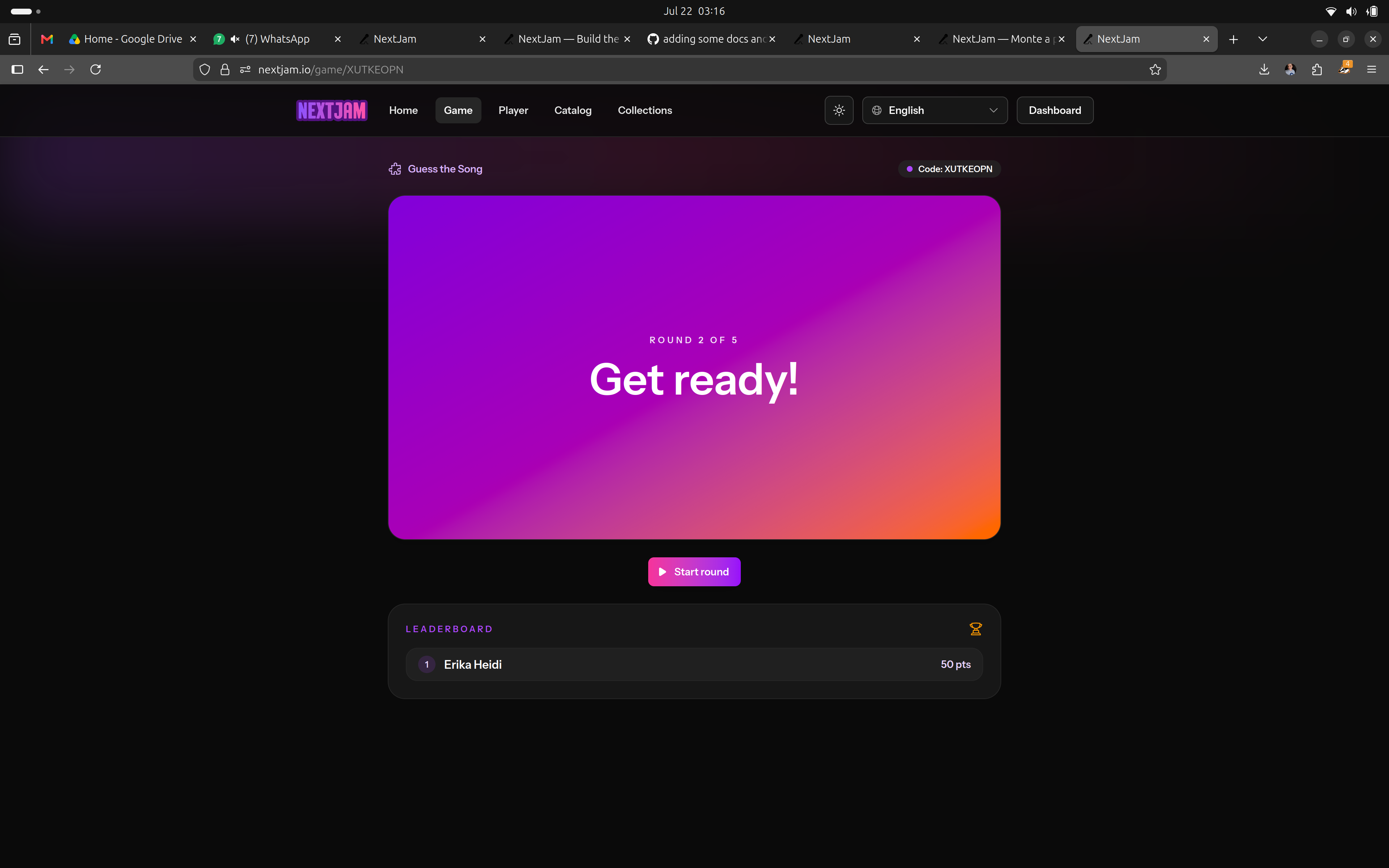 screenshot of the Guess the Song Game